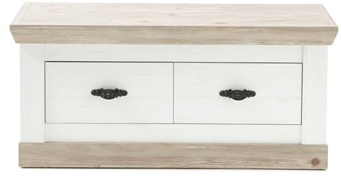 Furn.Design Sitzbank in Pinie weiß und Oslo Pinie Landhaus Garderobenbank Schuhbank Flurkommode Flurbank 107 x 84 cm Rovola (Sitzbank)