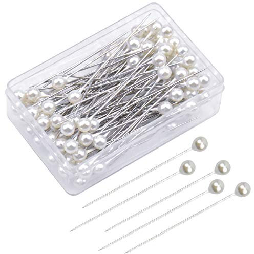 100 Spilli Dritti Sartoria Spillo Perni con Testa di Perla,Perle di Nozze Aghi con Testa,Spilli con Testa Perlata,Spilli Dritti con Testa in Perla Finta,Spilli da Sarta Testa di Perla