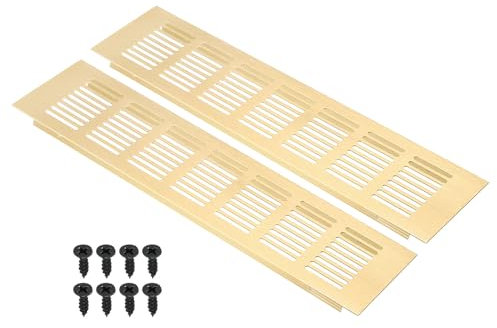 PATIKIL Cubierta de Ventilación Rectangular de 12 x 3 Pulgadas, 2 Piezas, Rejilla de Aluminio con Tornillos de Montaje para Puertas de Armario y Armario, Tono Dorado
