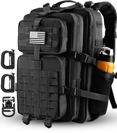 Hannibal Tactical 45L MOLLE-Sturmrucksack, taktischer Militär-Rucksack, für Armee, Camping, mit Flaschenhalter,Schwarz-1,Benutzerdefiniert
