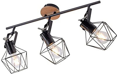 Just Light. Strahler Deckenleuchte Deckenlampe Deckenstrahler Spotleuchte | E27 | 3-flammig | Holz | Metall | Braun | Schwarz | Schwenkbar | Verstellbar
