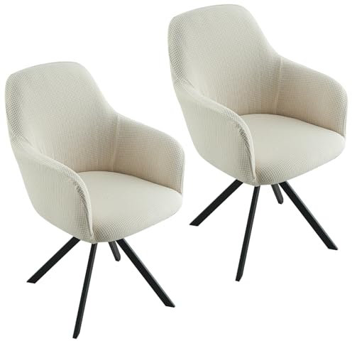 GDWD Stuhlbezug mit Armlehne, Stretch Stuhlhussen, Universal Abnehmbare Schonbezug, Hussen für Stühle, Waschbar Stuhlüberzug für Esszimmer, Küche, Wohnzimmer, Büro, Hochzeit Deko (Beigeweiß 2er Set)