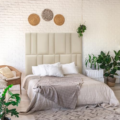 TRANS - PAL Upholstered Velvet Accent Wall Panels, Pack of 1/2/4, 60 x 30 cm, Easy Install, Wall-Mounted Headboards, Anti-Collision Padding for Kids' Rooms (8, beige)