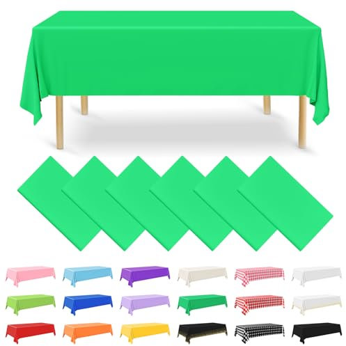 NACHLYNN Lot de 6 nappes rectangulaires jetables en Plastique pour fête, fiançailles, Mariage, baptême, Anniversaire - Vert foncé - 137 x 274 cm