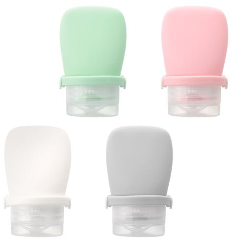 Qianyu 4 Pcs Silicone Travel Bottles for Toiletries Portable Small Empty Leak Proof Refillable Squeezable Carry On Travel Size Containers Accessories for Liquid Shampoos Lotion Soap Cosmetic