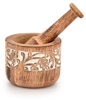 Mahasu Mortal & Pestle Mango Wood Natural Wooden Mortar & Pestle Mixing Grinder Set Pill Crusher Kitchen Utensils Housewarming Gift