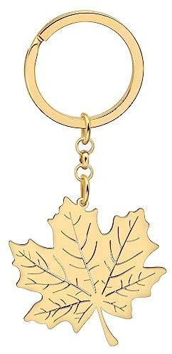 OUSIO Stainless Steel 18K Gold Plated Maple Leaf Keychain Charm Fall Plant Car Purse Key Ring For Women Autumn Accessory Gift