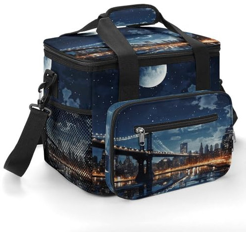 Camping Ice Pack, Moon Light New York City Print Isolierte Kühltasche Große Kapazität Ice Pack Portable Camping Cooler Outdoor Picknick Kühler