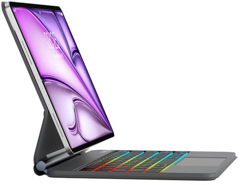 FOGARI iPad Air 11 Keyboard Case M2 2024, iPad Air 5 Case Keyboard,iPad Air 4 Case Keyboard,iPad Pro 11 4th/3rd/2nd/1st Gen keyboard, UK Layout Trackpad Keyboard Cover with Rainbow Backlit - Black