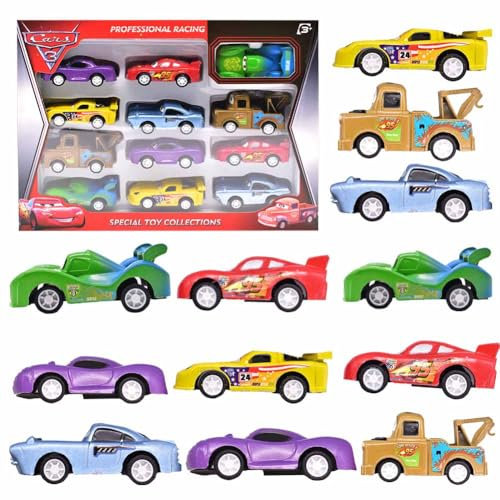 HYMBCFW Mccqueen Set Auto da Corsa, 12PCS Macchinine per Bambini Mini Giocattolo Cars in Metallo, Pull Back Veicoli per Regali di Compleanno