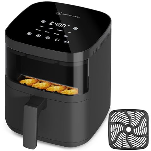 Air Fryer with 4QT Viewing Window, 8 Preset Digital Panels, Saving Area, Vibration Reminder and Light, -52°F Precision Control, Non-Stick and Dishwasher Safe, 1550W, Grey, Kitchen