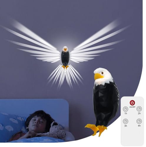 AoLa LED Akku Wandleuchte Bald Eagle Wandlampe 3D Weißkopfseeadler mit Fernsteuerung Tier Wandbeleuchtung Wiederaufladbar Magnetische Eagle Nachtlicht für Schlafzimmer Wohnzimmer Flur