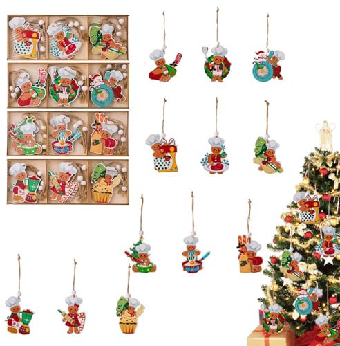 Lebkuchenmann-Weihnachtsbaumschmuck, 36 x Weihnachtsanhänger, Holzmann-Puppendekoration | Weihnachts-Lebkuchenmann-Anhänger, hängende Lebkuchen-Weihnachtsbaumdekoration