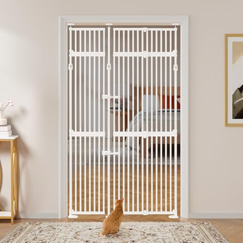 unipaws 218 cm Extra Tall Pet Gate, Adjustable Tall Cat Gate with Narrow Gap, Upgraded with 3 Support Rods & Double Lock, Pressure Mounted, Extendable 218-250cm H*89-129 cm W, No Drilling for Doorways