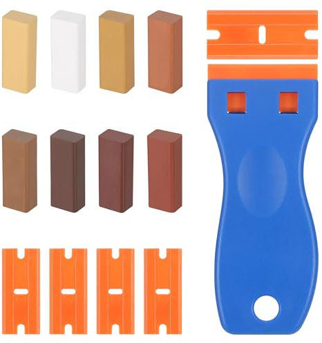 14pcs Laminate Floor Repair Kit, Laminate Worktop Repair Kit, 8 Colored Wax Filler Wood Repair Sticks with Scraper for Wood Scratch Repair, Vinyl Floor Repair Kit for Wooden Floor Scratch Furniture