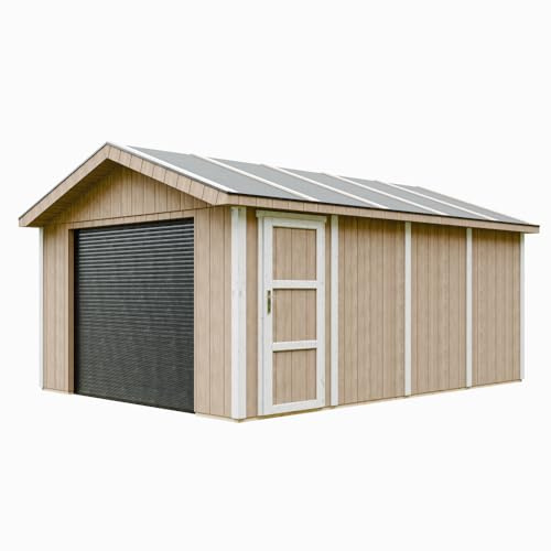 Garage Premium Qualität 17 m²- L378xB530 cm- Garage für Autos, Motorräder, Fahrräder, Gartengeräte - Konstruktion aus LP Smartside-Panels - Gartenhaus Timbela M991B-TERRA Brown