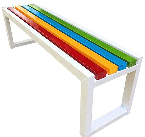 Gartenbank aus Holz, Gartenbank, Latten, Gartenbank, Gartenbank, Gartenbank, Veranda-Stuhl mit Metallrahmen und korrosionsbeständigem Massivholz, belastbar, weißer Rahmen, 120 cm, weißer Rahmen, 120