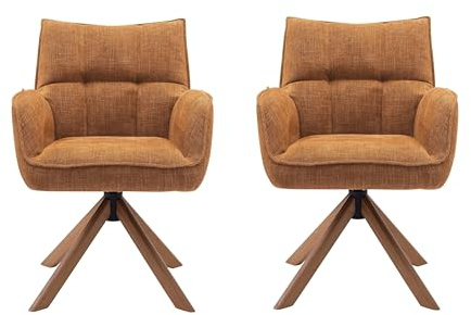 möbelando Armlehnstuhl >Marilla< 2er-Set mit 360° Drehfunktion, Auto Return, Chenille-Bezug in Rost, Spidergestell aus Massivholz, FSC Zertifiziert, Taschenfederkern, Stellmaß ca. 59x86x65 (BxHxT)