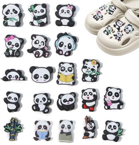 ZWWOGE 20 charms chaussures, spécialement conçus pour les Crocs. Il s'agit d'accessoires chaussures en forme de pandas en PVC, adaptés aux Crocs, pour garçons, filles et adultes.