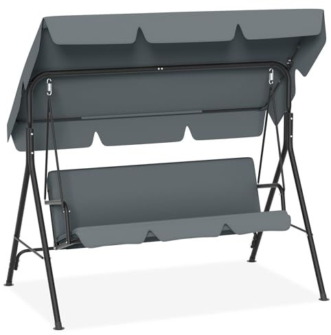 UISEBRT Hollywoodschaukel 3 Sitzer,Gartenchaukel mit Verstellbares Sonnendach,Schaukelbank bis 200kg Belastbar,Gartenliege Wetterfest Outdoor & Indoor,193x110x152cm,Anthrazit