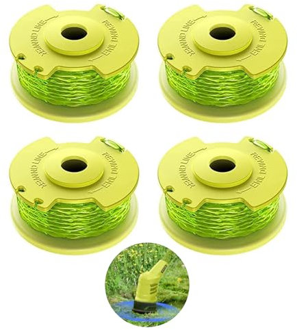 4 Stücke Fadenspulen Rasentrimmer,Aktualisiertes Modell Ersatz Rasentrimmer Spule Funktioniert Mit Ryobi One + 18V 24V 40V Rasentrimmer,Trimmer Fadenspule,Ø 2,0mm 3,4m Länge Rasentrimmerspulen