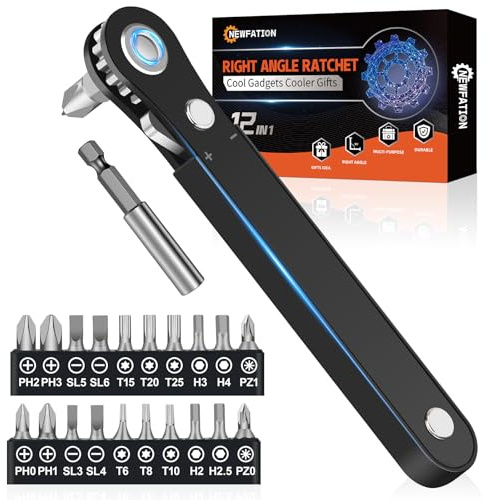 Ratchet Screwdriver Set Mens Gifts-Right Angle Screwdriver Christmas Gifts Pocket Screw Bit Set Low Profile Pocket Screwdriver for Tight Space Cool Gadgets Gifts for Men Him Husband Dad