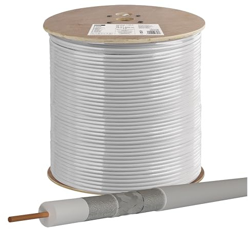 EMOS - Antennenkabel 500m für SAT, TV und CCTV, Typ CB113 - Koaxialkabel Class A+ dreifach geschirmt - Fernsehkabel, Satellitenkabel, CCT-Kabel mit Trishield-Abschirmung - Widerstand 75 Ohm - weiß