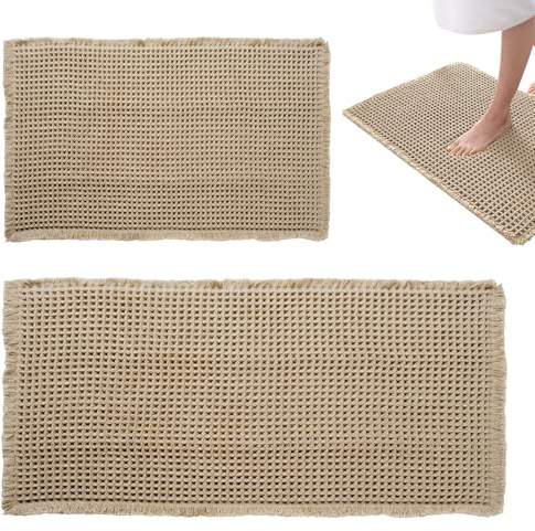 2 Stück Badematten, 43 × 61 cm + 60 × 120 cm, Rutschfeste Heißklebe-Rückseite, Wasserabsorbierend und Schnell Trocknend, Weich und Strapazierfähig, Geeignet für Schlafzimmer und Badezimmer