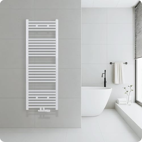 Belvit Badheizkörper, 1400x500 mm, 655 Watt, Mittelanschluss, Nabenabstand 50 mm, Qualitätsstahl, Weiß, wandhängend, wasserbetrieben, Badheizkörper, Heizkörper, Handtücher