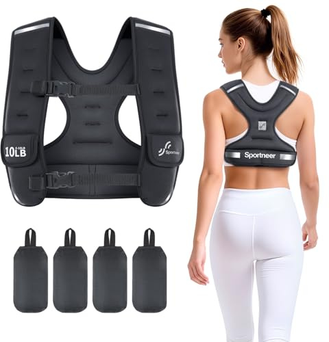 Sportneer Adjustable Weighted Vest for Women: 2.7-4.5kg/4.5-8.16kg | Weighted Walking Vest for Women with 4/8 Weight Packs Fast Adjust Comfortable Weight Vest