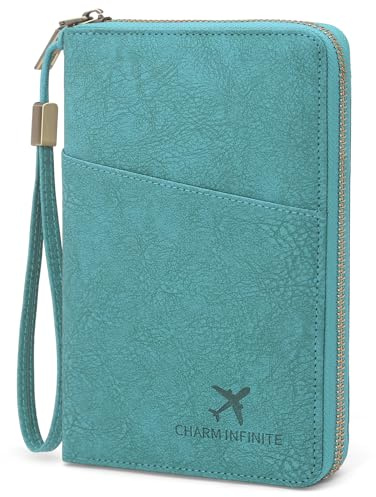 GOUNNU Porta Passaporto Custodia Passaporto da Viaggio con Blocco RFID Pelle PU Portatile Portapassaporto Cerniera Porta Documenti da Viaggio Famiglia Cover passaporto Uomo Donna (Blu)