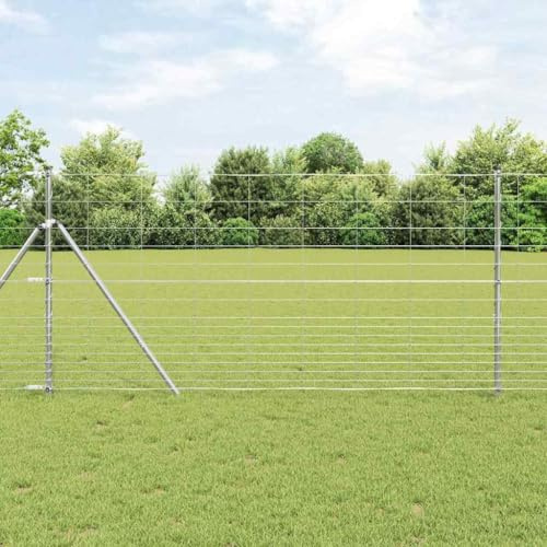 Wildzaun Grau 1.2 x 10 m, Robuster Stahl Feldzaun für Garten, Terrasse, Grundstück, Langlebiger Gitter Zaun zum Schutz von Pflanzen