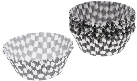 BESPORTBLE Cupcake Liners Black and White Checkered Paper Baking Cups Muffin Cups Greaseproof Cupcake Cases for Party Birthday Racing Car Theme Wonderland and Chess Decoration 2.95in