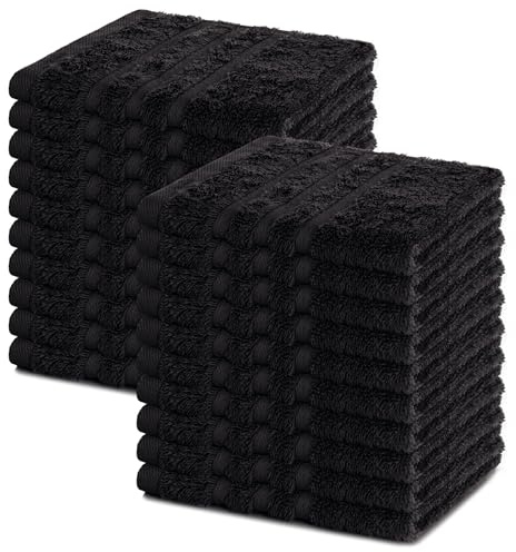 Lavea® Seiftuch 20er Set 30x30 cm, Schwarz | 100% Baumwolle, hochwertige Seiftücher und Gästehandtücher, saugstark, waschbar und strapazierfähig – Frottierserie Elena