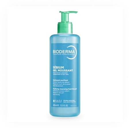 BIODERMA Sébium Schaumgel – Sanftes reinigendes Gel – Entfernt überschüssigen Talg und Unreinheiten – Für Mischhaut bis fettige Haut – Von Dermatologen verschrieben – Pumpflasche 400 ml