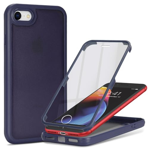 Zouzt Matte for iPhone SE 2022 (3rd)/2020 (2nd)/iPhone 8 Case, Navy Blue | 360 Full Body, Translucent Matte, Military Grade Drop Proof, Rugged Shockproof Protective, Anti-Fingerprint Phone Case