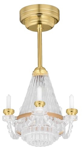 POPETPOP Dolls House Lights, 1:12 Scale Miniature Chandelier, Battery Operated Ceiling Light LED Candle Doll House Furniture Accessories, Mini Chandelier for Dollhouse Lighting