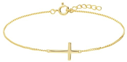 Lucardi - Damen Silbernes goldbeschichtetes Armband mit Kreuz - Armband - 925 Silber - Gelbgold legiert - 19 cm - Nickelfrei
