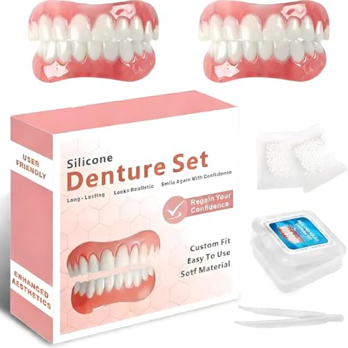 CFEWV Facettes Dentaires, Dents Fausses à Appliquer Soi-Même, Kit pour Dentier Complet Supérieur et Inférieur, Réparation Temporaire des Dents pour Hommes et Femmes, Prothèse Dentaire Amovible(B)