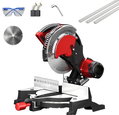 Sliding Compound Miter Saw, High Precision Electric Table Saw w/Precision Dial, Multifunctional Circular Saws, 60 Tooth, Single Bevel 0-45°, for Composite Decking