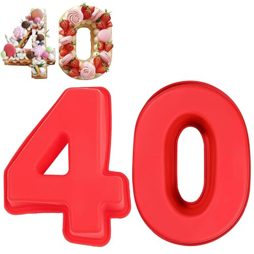 Pxvelcn Stampi per torte a forma di numero 40, antiaderenti, in silicone per uso alimentare, con numeri di compleanno, per teglie da forno, lavabili in lavastoviglie (40)