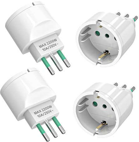 VIEVRE 4 Stücke Reiseadapter Italien, Adapter Italien auf Deutschland Stecker, 3-Polig Reisestecker Typ L für Chile, Uruguay, Äthiopien, Eritrea, Syrien, Weiß