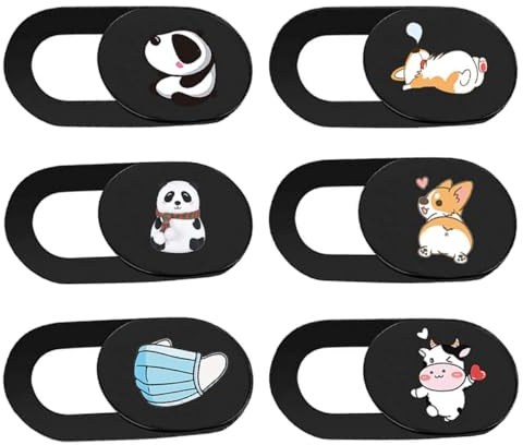 OSALADI Lot de 6 Cache-appareils Photo Webcam en Abs Incassable, Ultra-Mince, Motifs Animaux, Protection Vie Privée pour Tablettes et Ordinateurs Portables, Glissière Coulissante