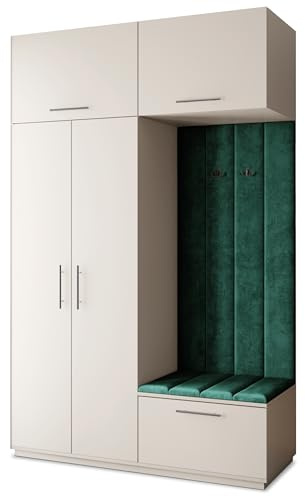 Masseno Flugarderoben Set Rema, Kleiderschrank-Set mit Sitzbank, Garderobenschrank Flur mit 5 Regalböden, Kaschmir
