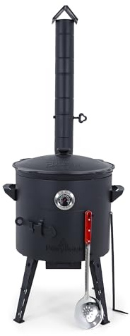 Utschak Feuerofen Ø 40 cm & Gusseisen-Kasan 12 L | Kazan-Set mit Deckel | Usbekischer Kochtopf für Grill & Plov | Flacher oder Runder Boden wählbar (Runder Boden)