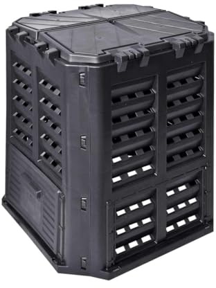 sephironlbb Composteur de jardin en plastique noir 68,9 x 68,9 x 83,9 cm Volume 360 l avec couvercle et porte coulissante pour jardin, cuisine, terrasse pour une décomposition rapide et une formation