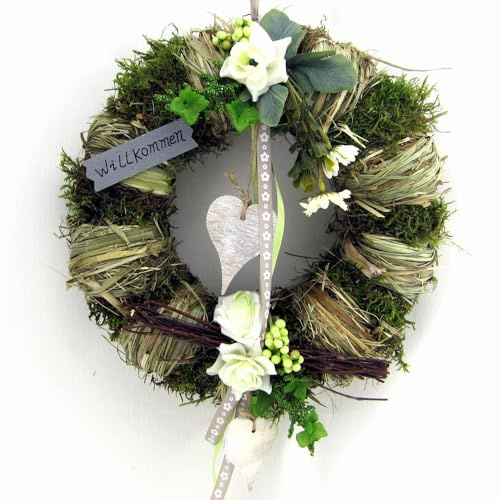 Türkranz Wandkranz Wanddeko rund Frühling mit Herzen und Rosen ø 28 cm Frühling - Sommer - Herbst Willkommensgruß 310