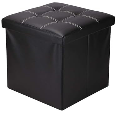 Rebecca Mobili Puff Cubo Negro, Taburete reposapiés, Asiento para Sala de Estar, imitación Cuero - Medidas: 30 x 30 x 30 cm (AxANxF) - Art. RE4257