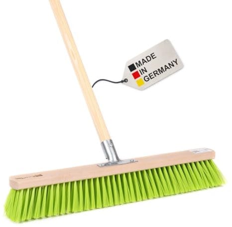 BawiTec Gartenbesen Straßenbesen 40cm Breit mit Stiel 160cm Lang grüne Kunststoffborsten neongrün für draussen Besen für Garten Hof Werkstatt Grundstück Straße Gehweg inkl. Besenstiel Holzstiel