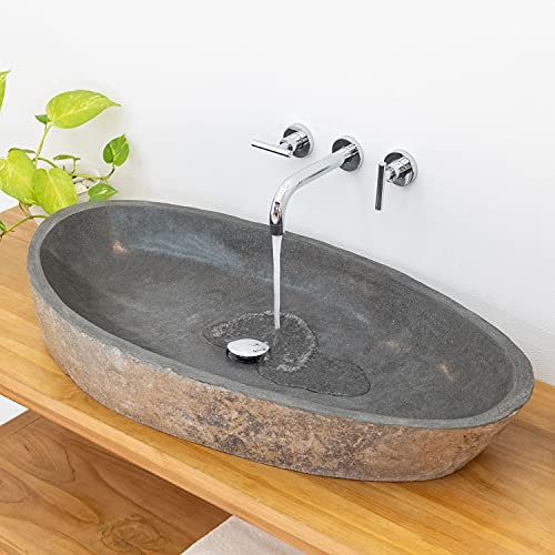 wohnfreuden 100 cm ovales Naturstein Waschbecken in grau